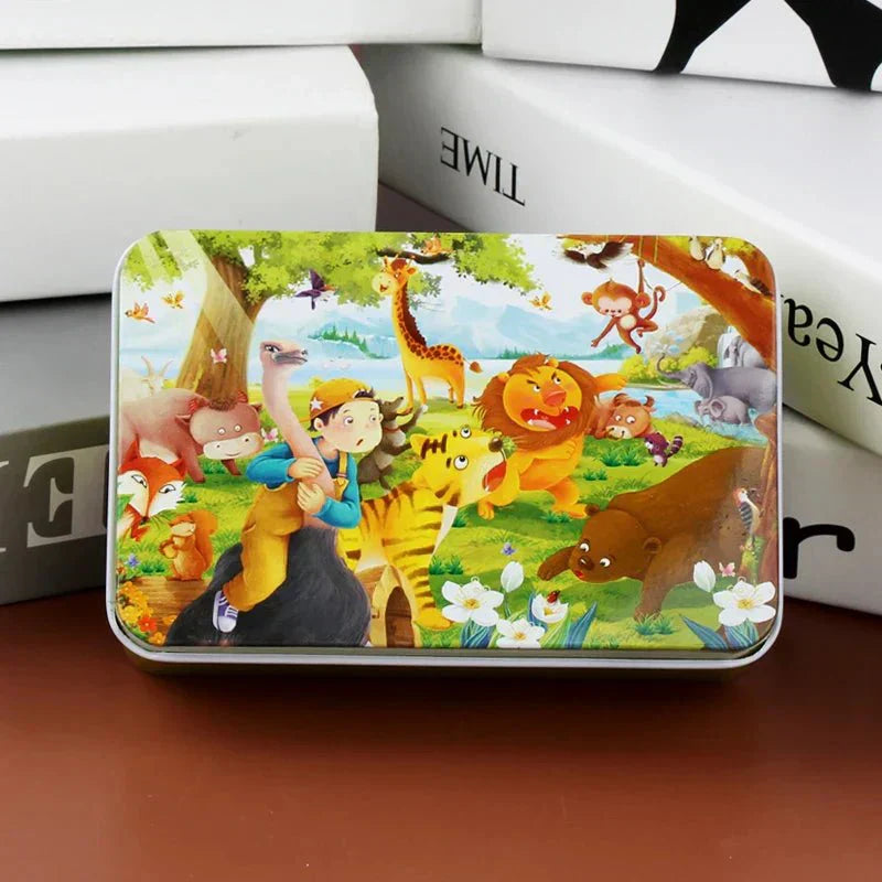 CleverNest Wooden Puzzle For Kids 60-Piece Animal And Vehicle Motifs Builds Logic