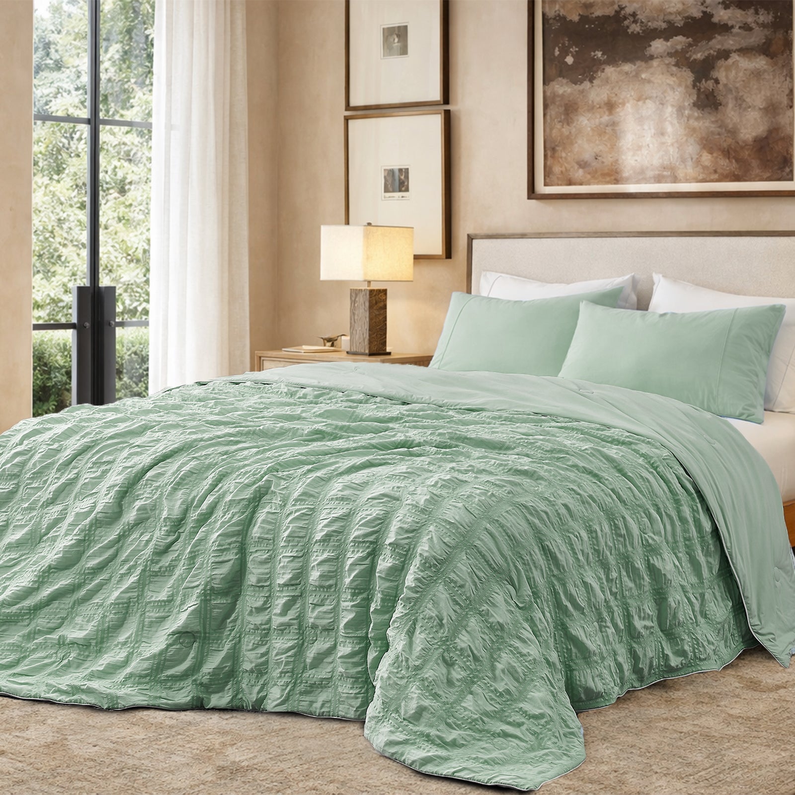 Comfort Collection Seersucker Cooling Comforter With Airflow For Warm Nights