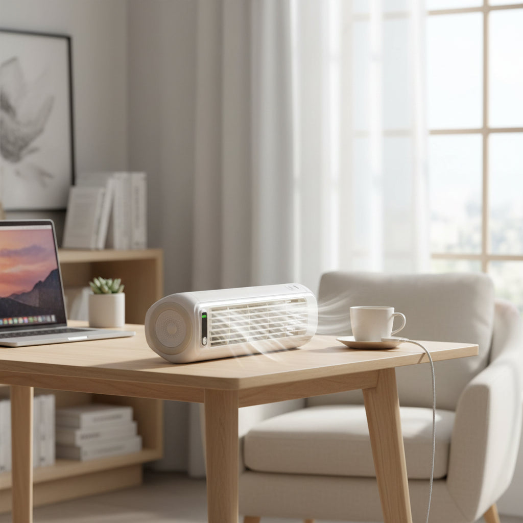 Kompaktní přenosný ochlazovač vzduchu bez lopatek s odpařovacím chlazením, tichý ventilátor pro domácnost i cestování
