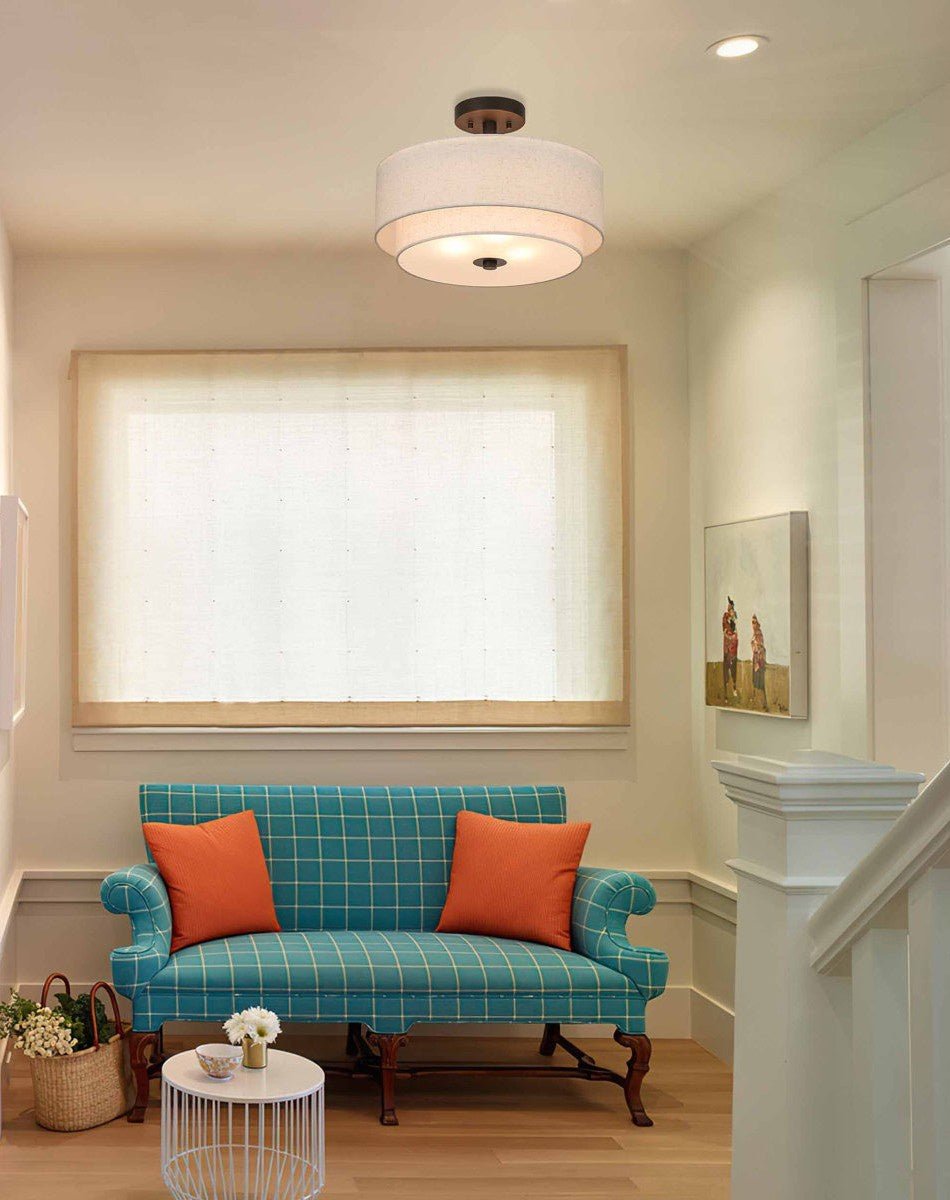 Modern Ceiling Light With Double Drum Shade, 12-Inch Diameter
