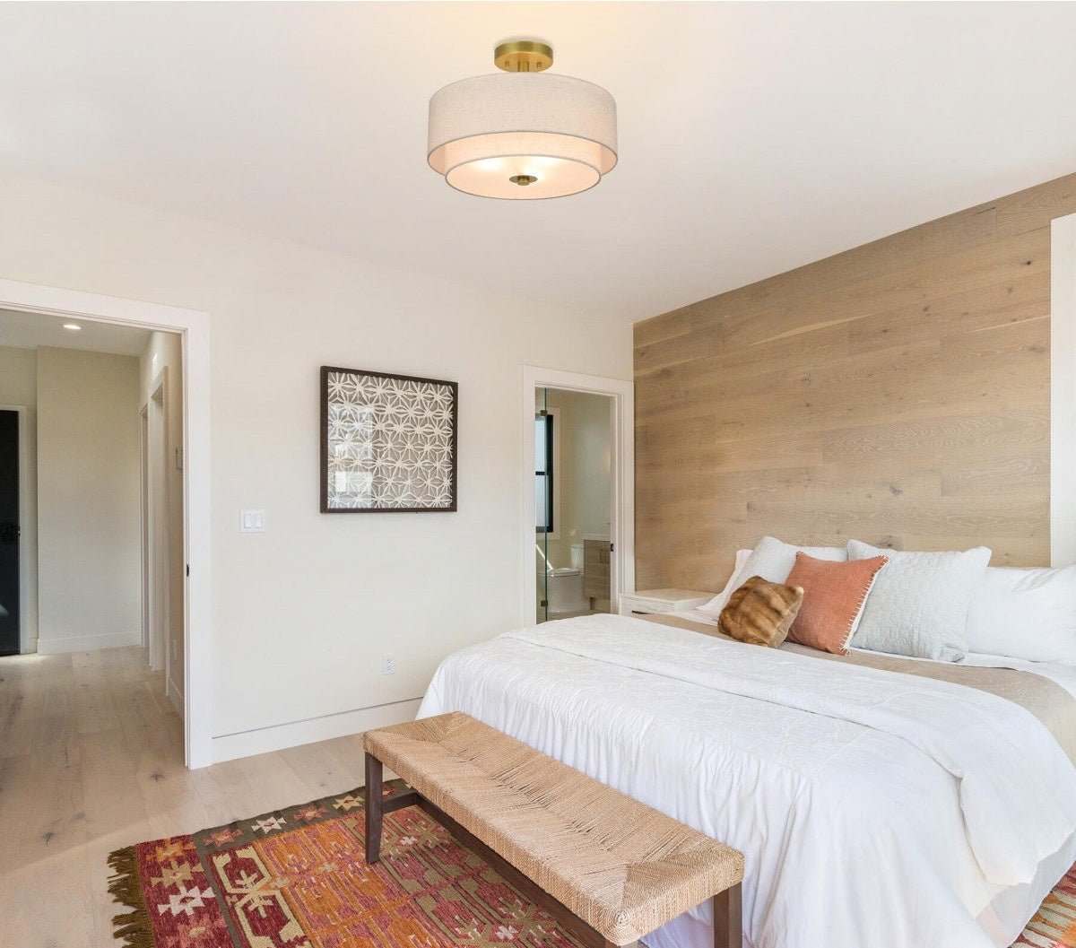 Modern Ceiling Light With Double Drum Shade, 12-Inch Diameter