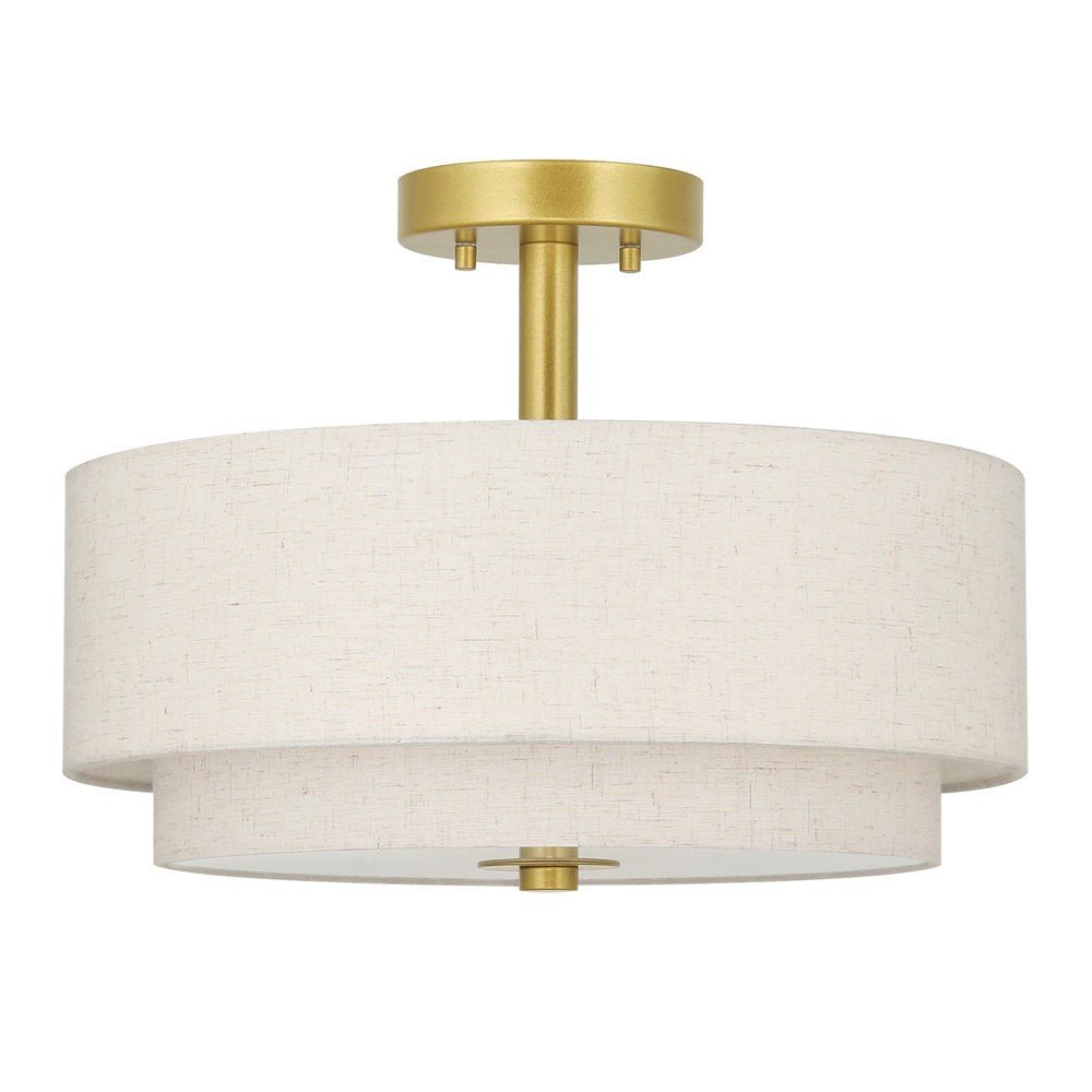 Modern Ceiling Light With Double Drum Shade, 12-Inch Diameter