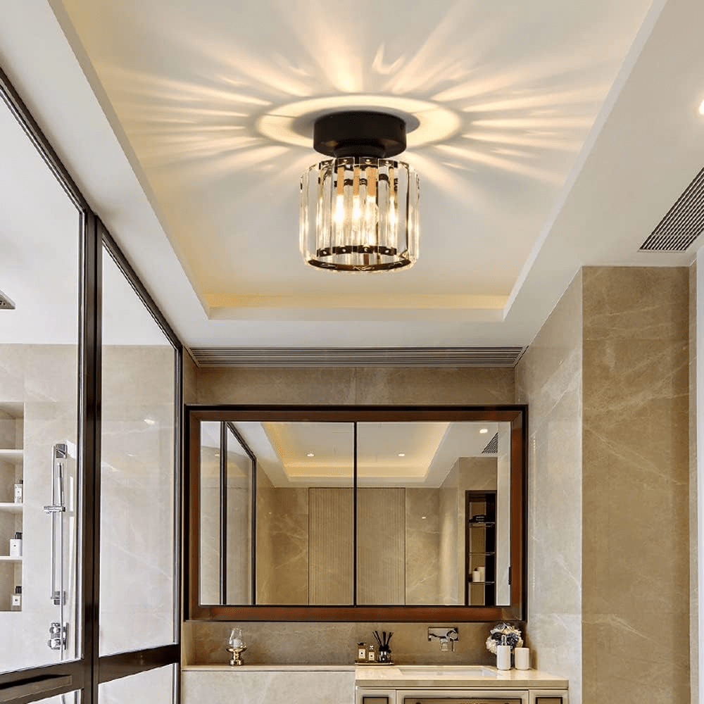 Modern Elegant Ceiling Light Fixture With Crystal Shade