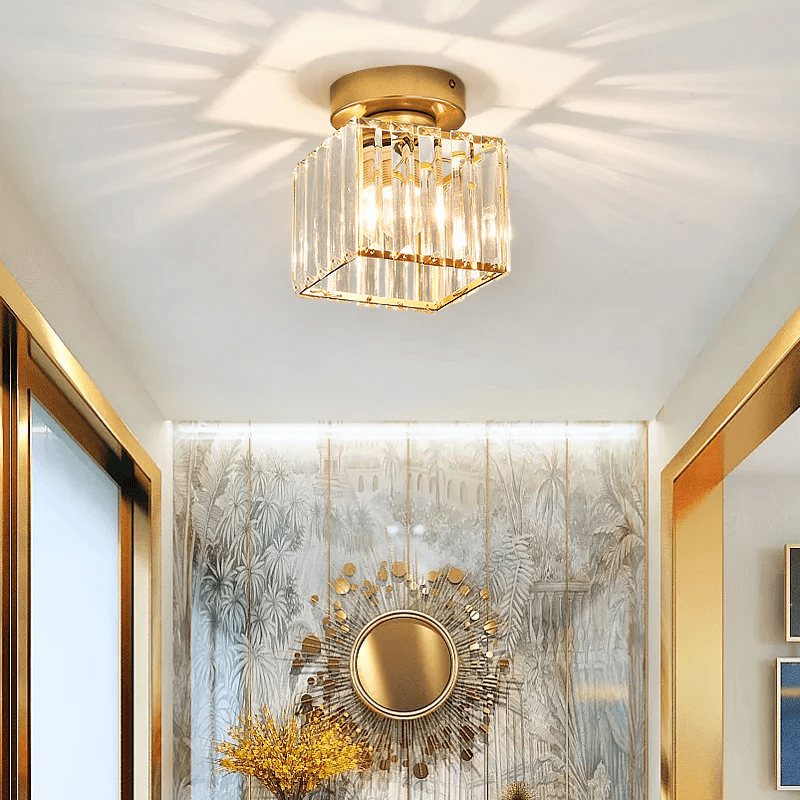 Modern Elegant Ceiling Light Fixture With Crystal Shade