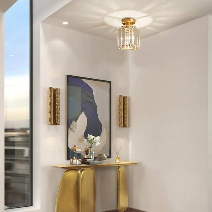 Modern Elegant Ceiling Light Fixture With Crystal Shade