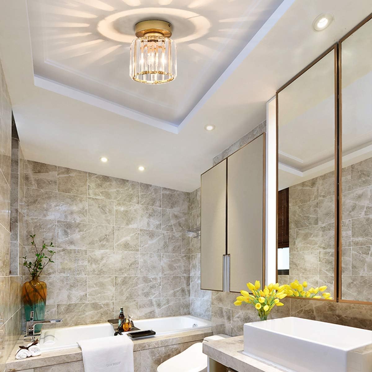 Modern Elegant Ceiling Light Fixture With Crystal Shade