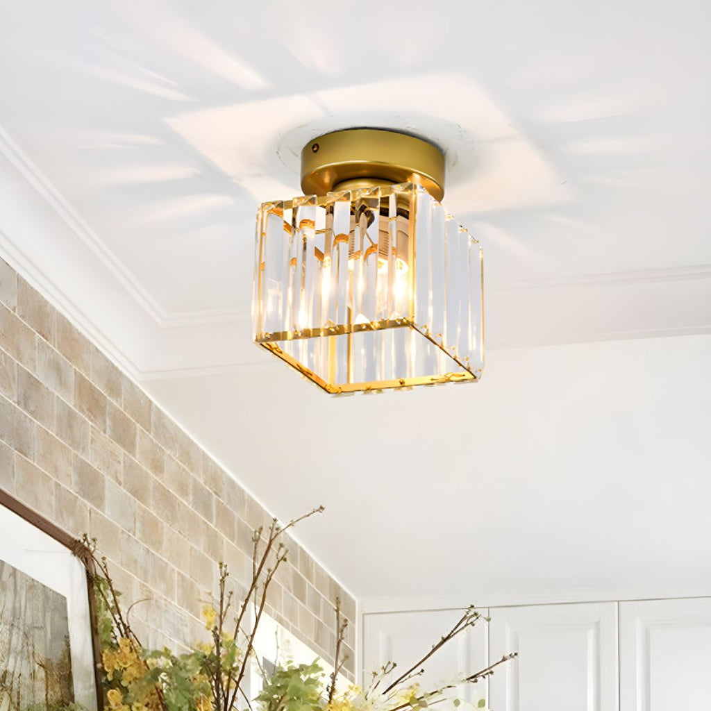 Modern Elegant Ceiling Light Fixture With Crystal Shade
