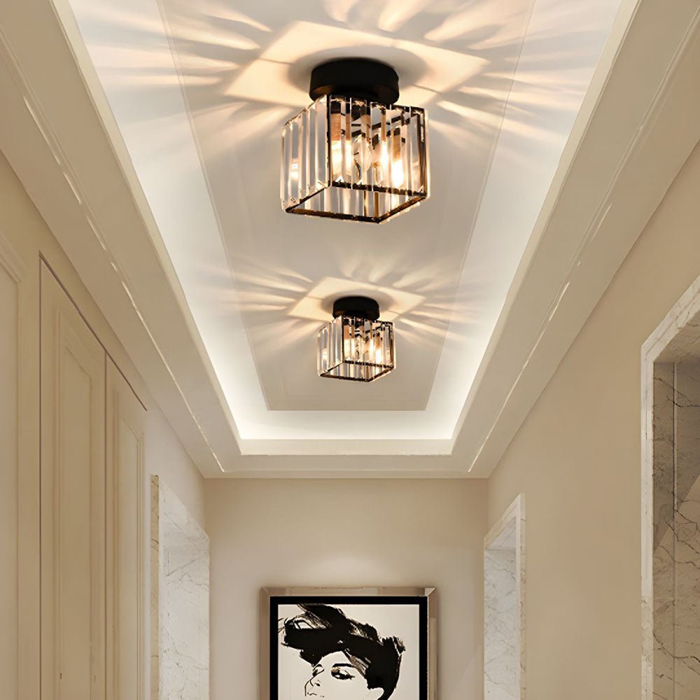 Modern Elegant Ceiling Light Fixture With Crystal Shade