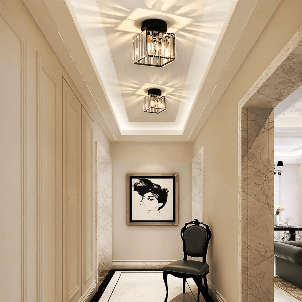 Modern Elegant Ceiling Light Fixture With Crystal Shade