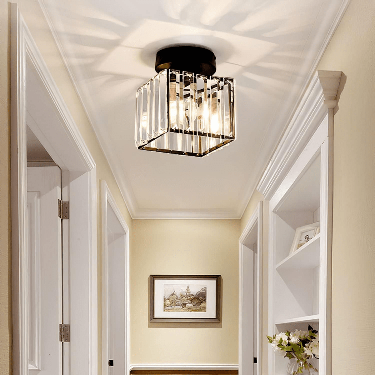 Modern Elegant Ceiling Light Fixture With Crystal Shade