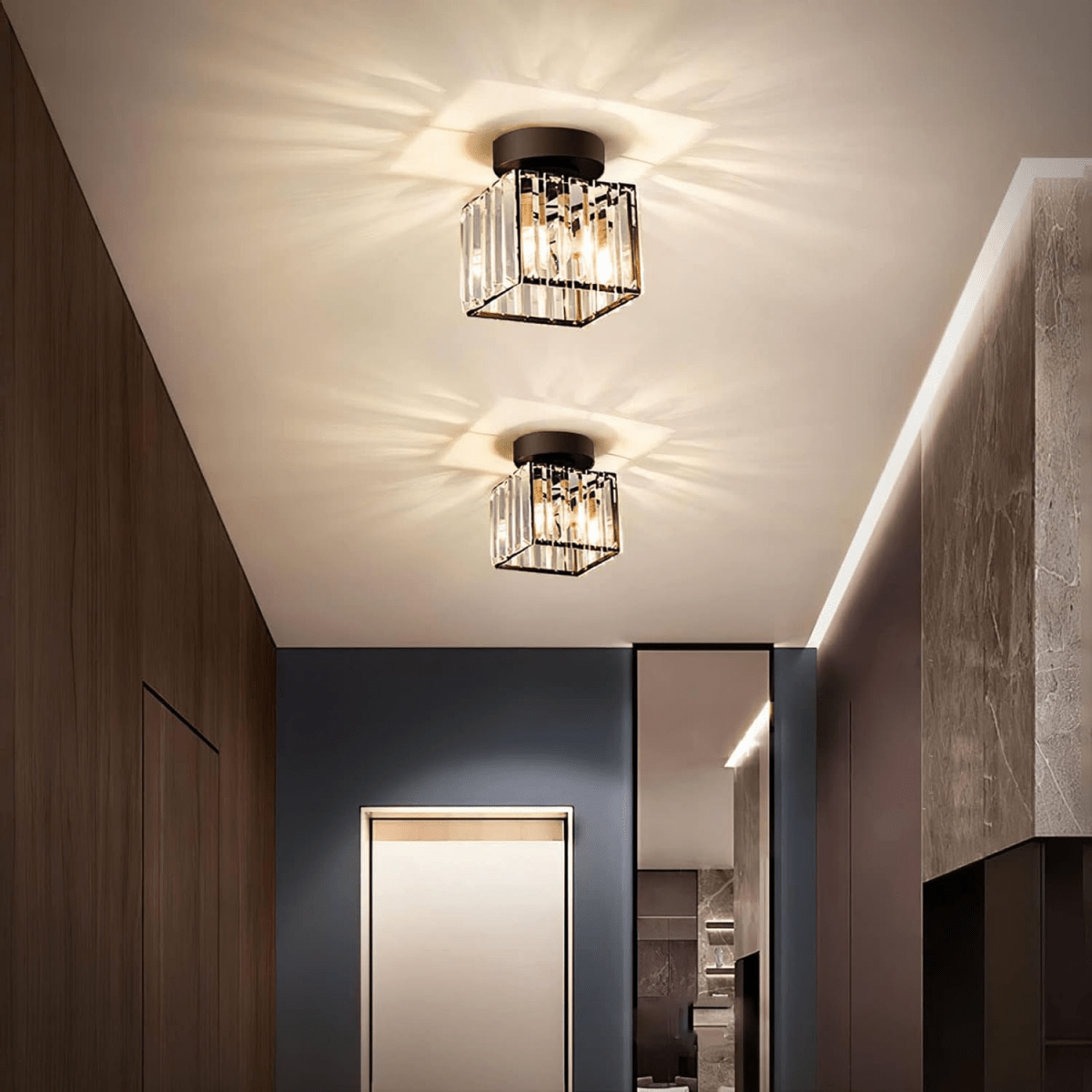 Modern Elegant Ceiling Light Fixture With Crystal Shade