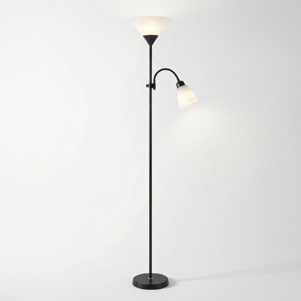 Lampada da terra moderna in metallo a doppia testa con altezza regolabile