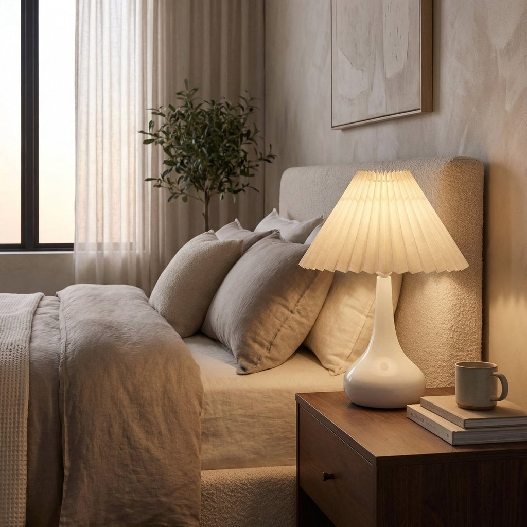 Moderne Tischlampe mit plissiertem Schirm, 14 Zoll Höhe
