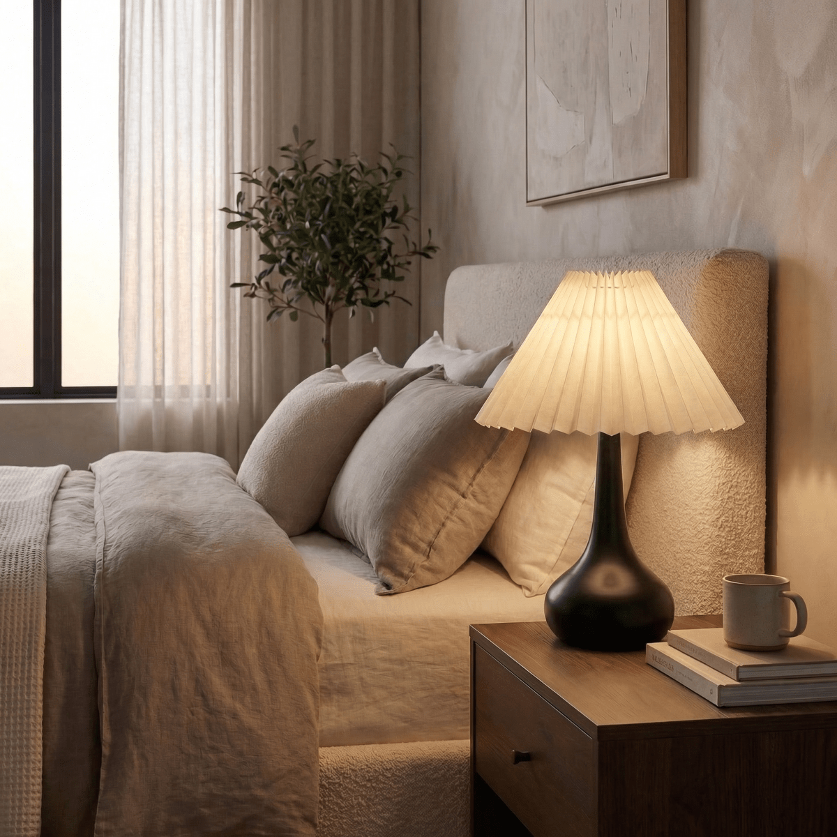 Moderne Tischlampe mit plissiertem Schirm, 14 Zoll Höhe