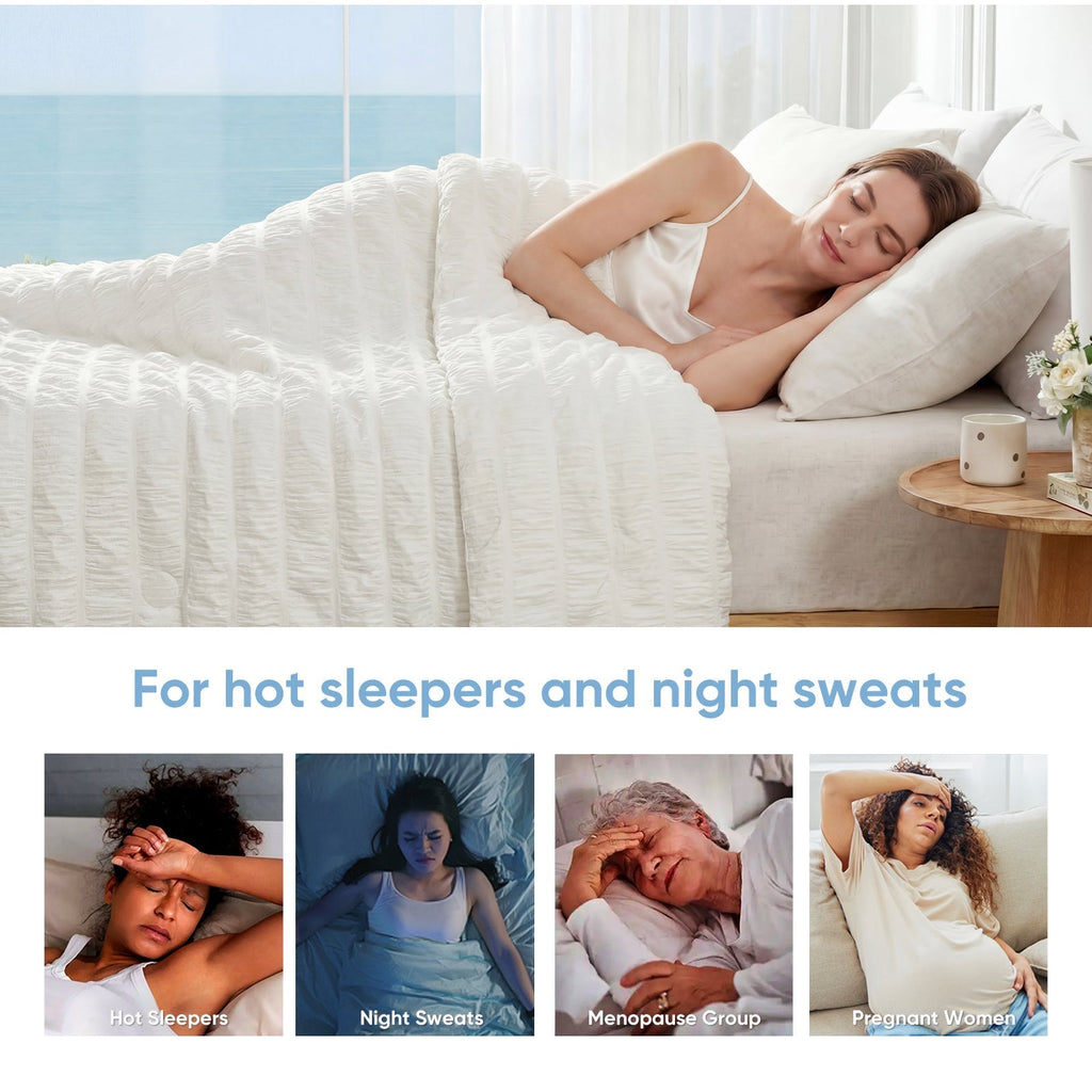 Trapunta in seersucker traspirante con righe verticali per chi soffre il caldo durante il sonno