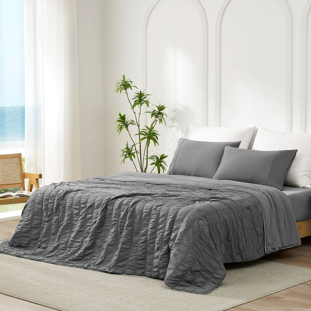 Cooling Comforter | Lightweight Seersucker Design with Vertical Stripes | Breathable Fabric for Hot Sleepers 5