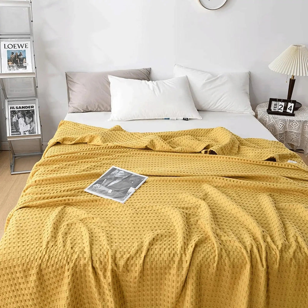 Cotton Waffle Weave Blanket | Lightweight Cooling Blanket for Summer Comfort 5
