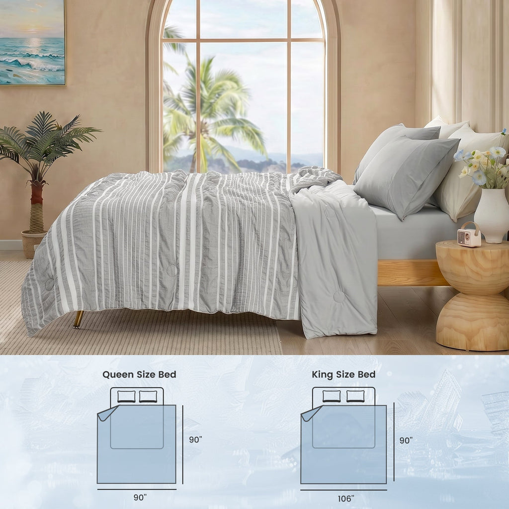Cozy Bliss Lightweight Seersucker Comforter For Hot Sleepers With Airflow