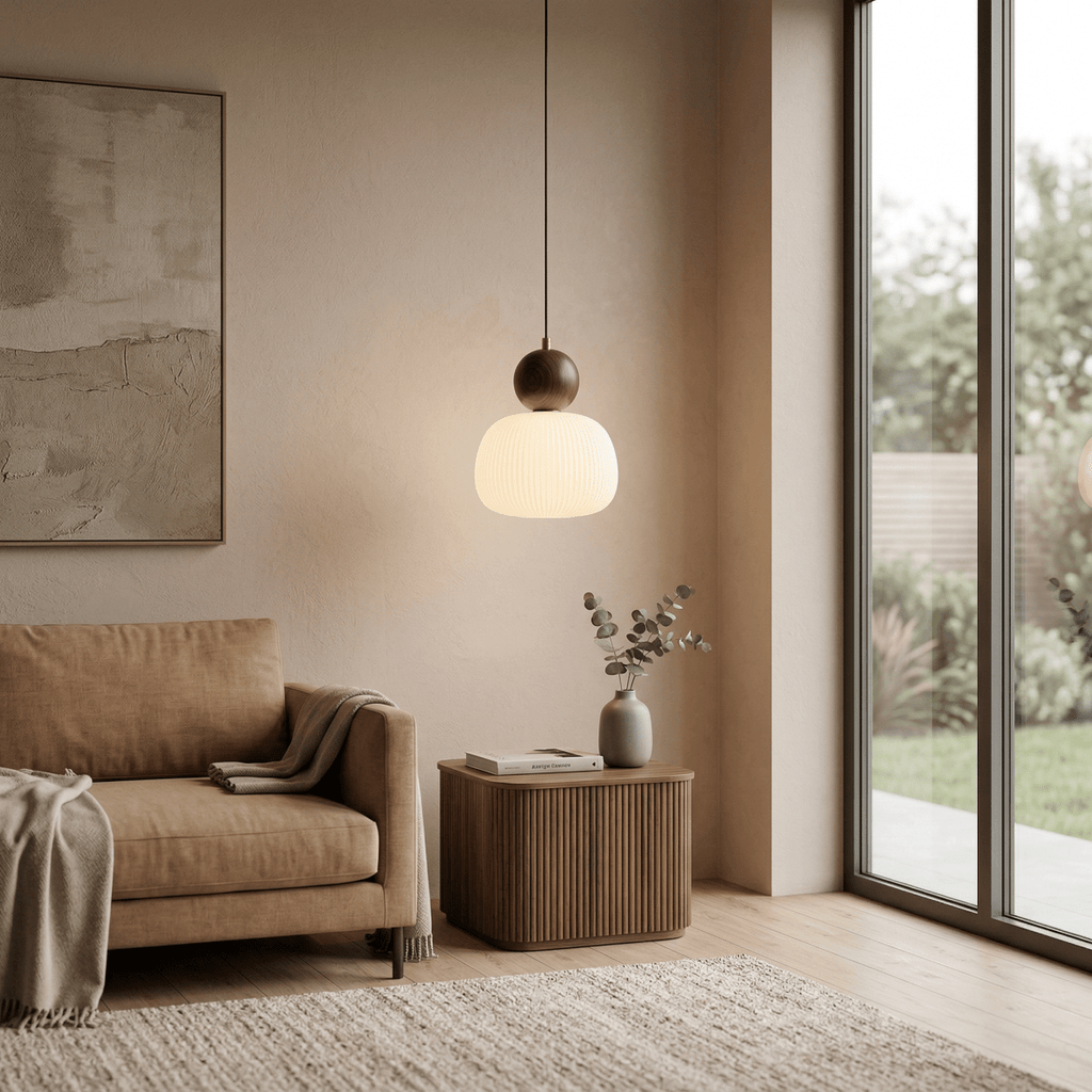 Cream-Colored Pumpkin Pendant Light In Nordic Style 12-Inch