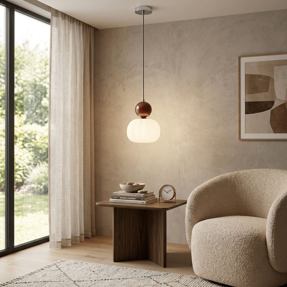Cream-Colored Pumpkin Pendant Light In Nordic Style 12-Inch
