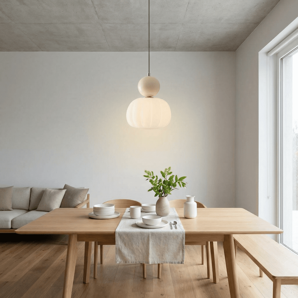 Cream-Colored Pumpkin Pendant Light In Nordic Style 12-Inch