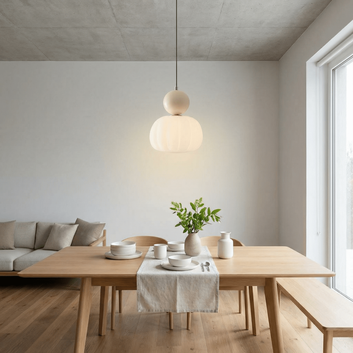 Cream-Colored Pumpkin Pendant Light In Nordic Style 12-Inch