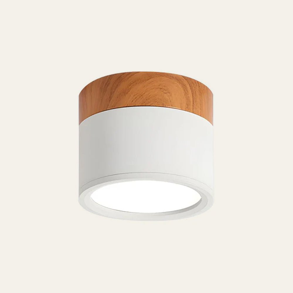 Wood Grain Cylinder Ceiling Light With Flush Mount