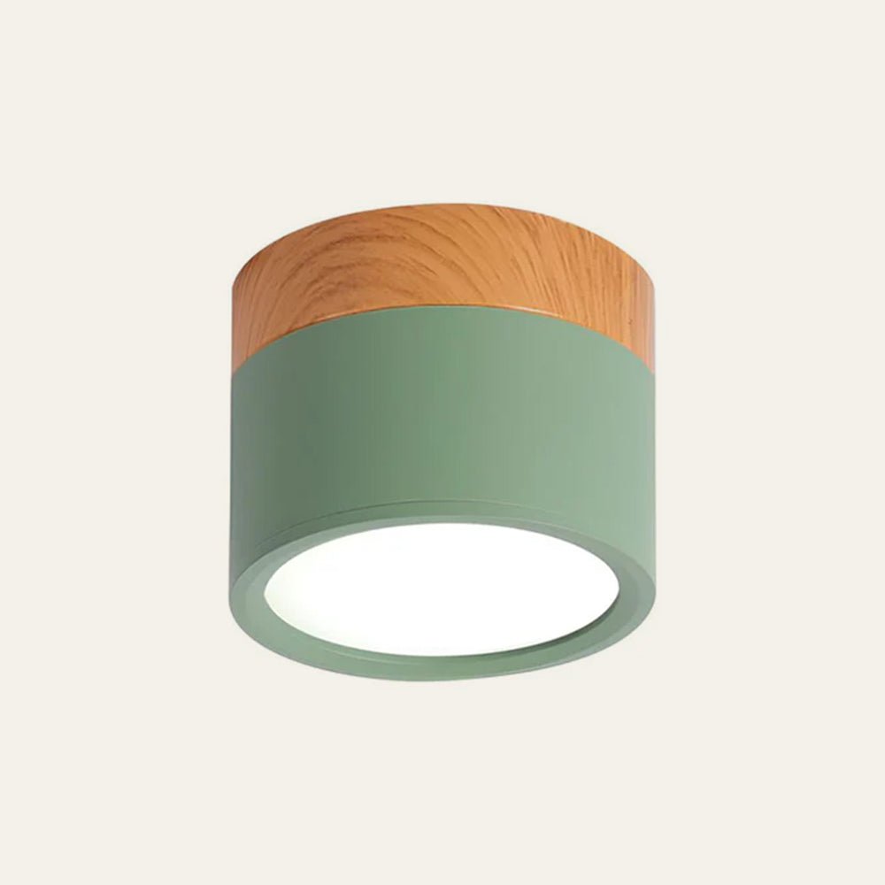 Wood Grain Cylinder Ceiling Light With Flush Mount