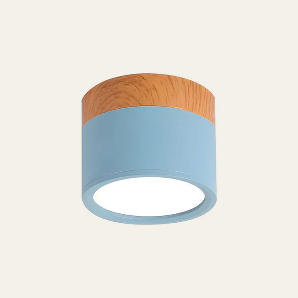 Wood Grain Cylinder Ceiling Light With Flush Mount