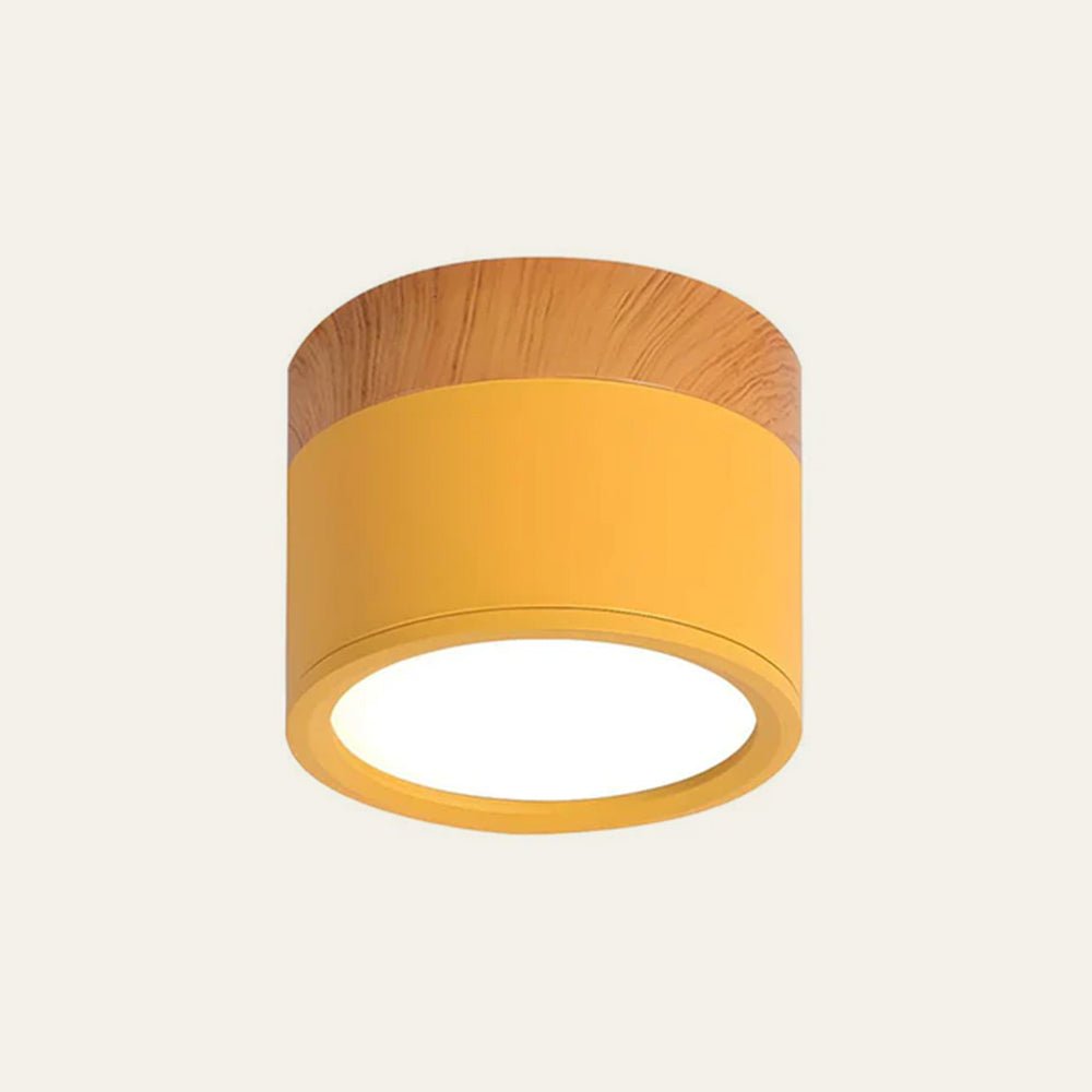 Wood Grain Cylinder Ceiling Light With Flush Mount
