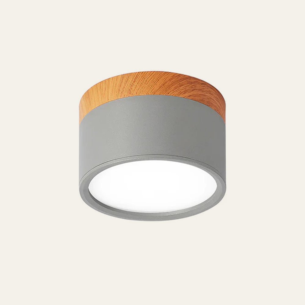Wood Grain Cylinder Ceiling Light With Flush Mount
