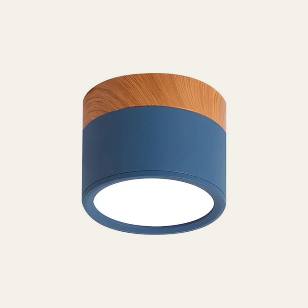 Wood Grain Cylinder Ceiling Light With Flush Mount