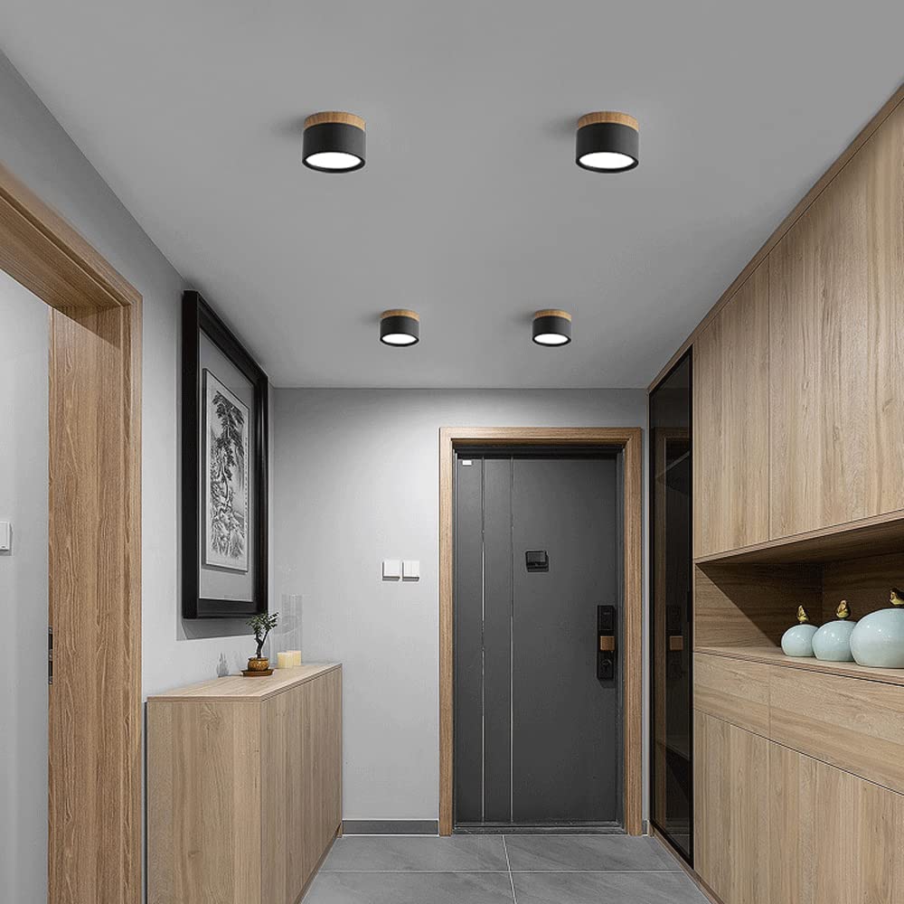 Wood Grain Cylinder Ceiling Light With Flush Mount