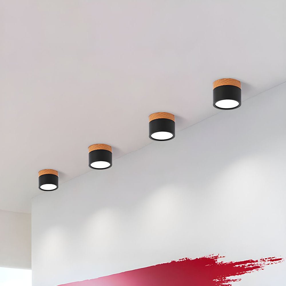 Wood Grain Cylinder Ceiling Light With Flush Mount