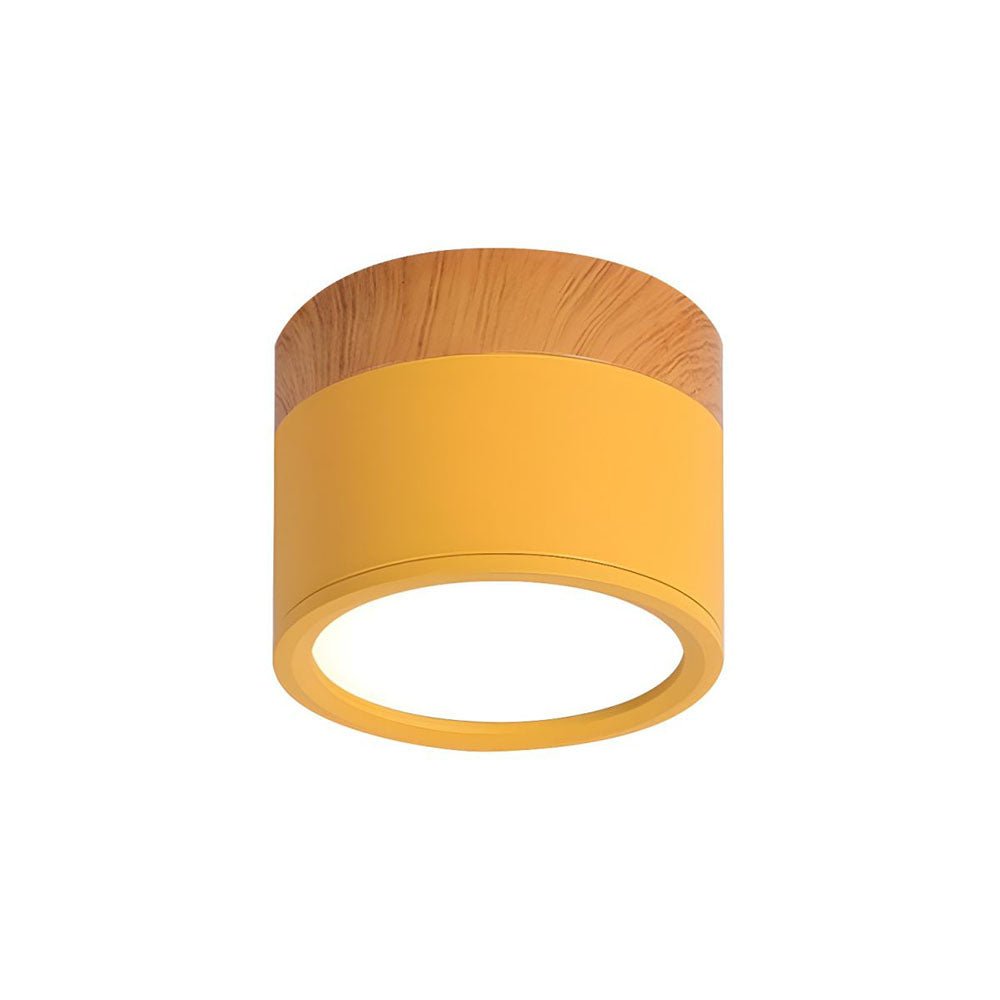 Plafonnier cylindrique effet bois avec montage affleurant