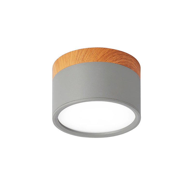 Plafonnier cylindrique effet bois avec montage affleurant