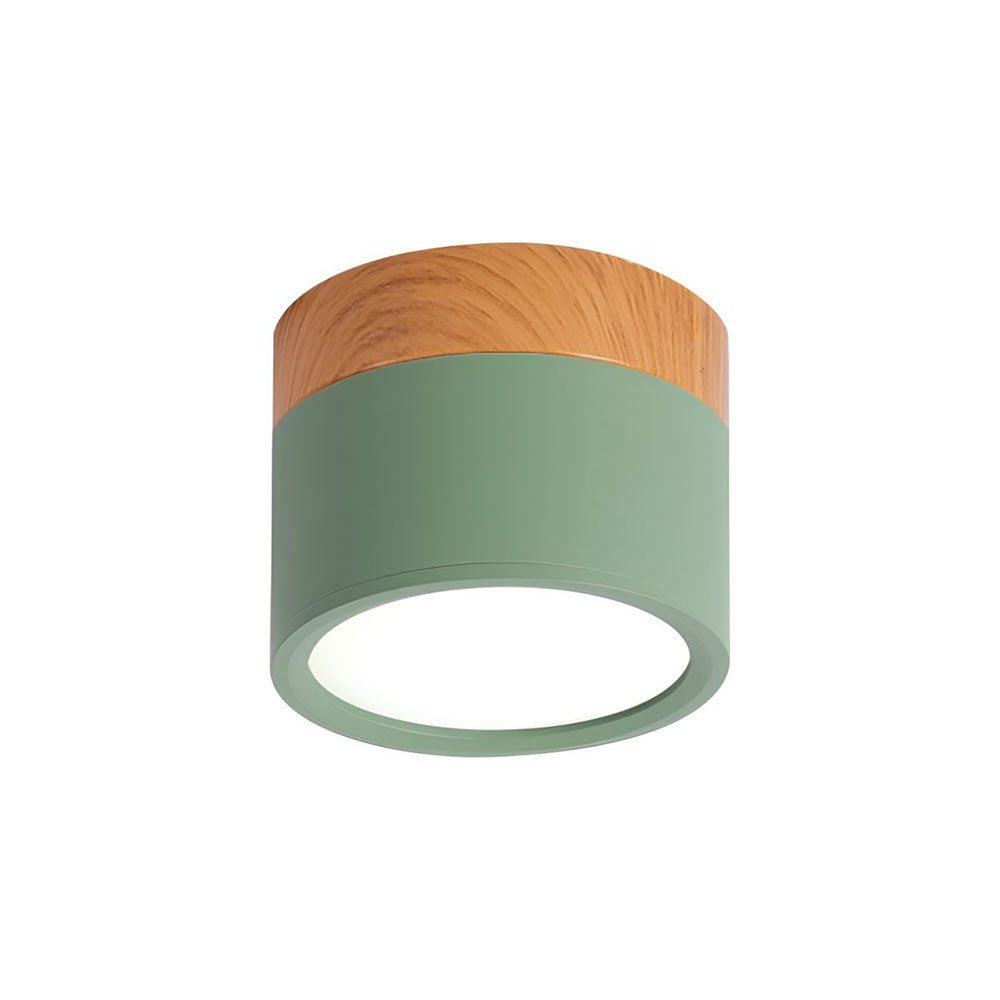 Wood Grain Cylinder Ceiling Light With Flush Mount