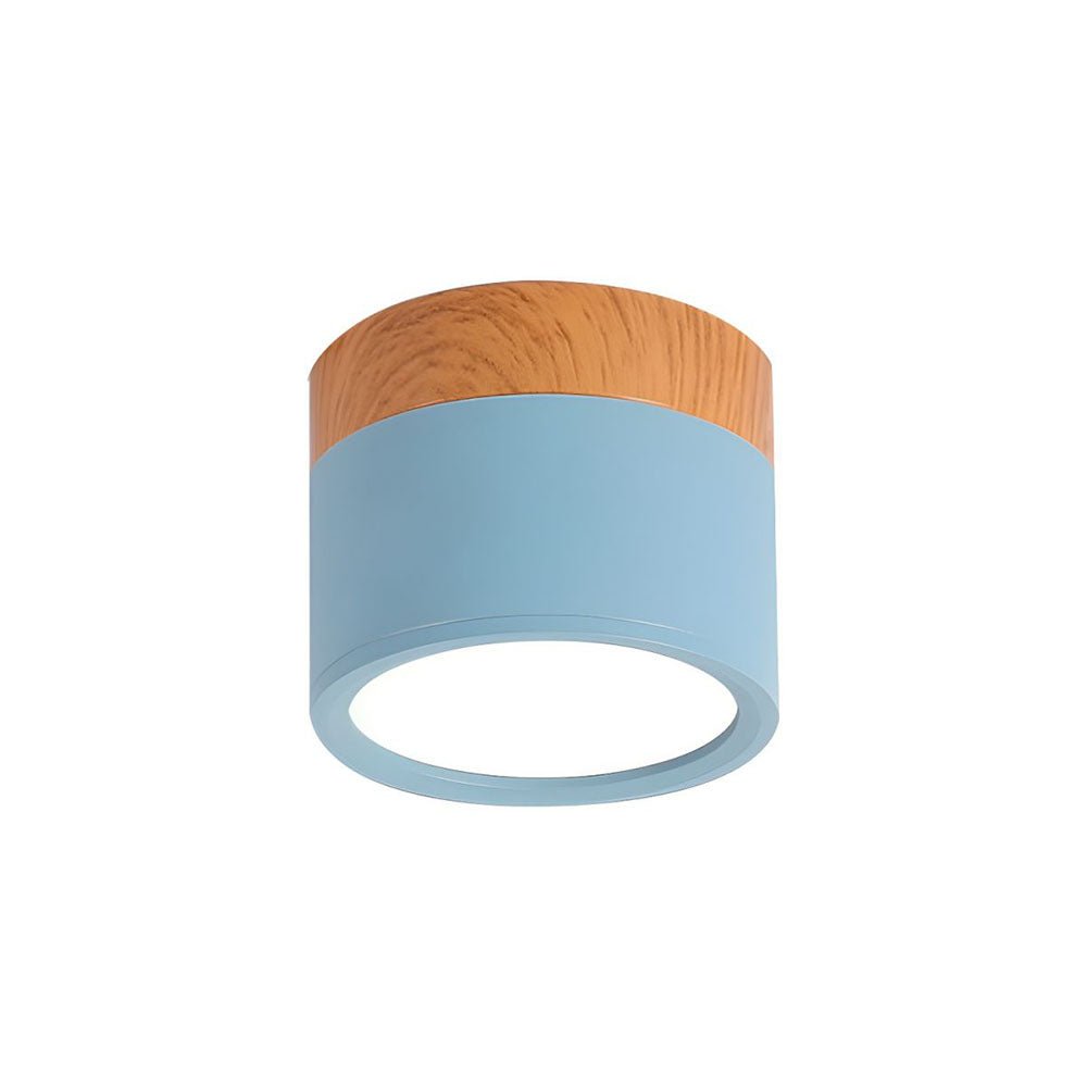 Wood Grain Cylinder Ceiling Light With Flush Mount