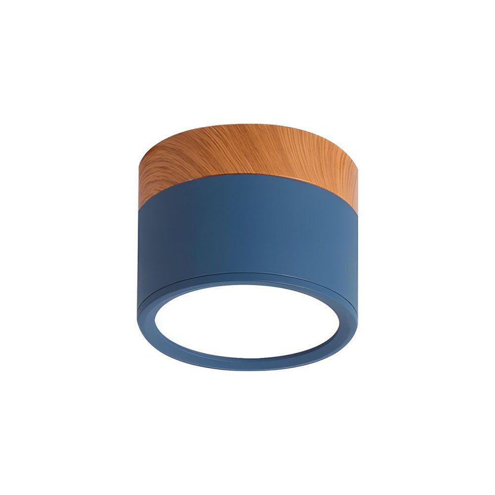 Wood Grain Cylinder Ceiling Light With Flush Mount