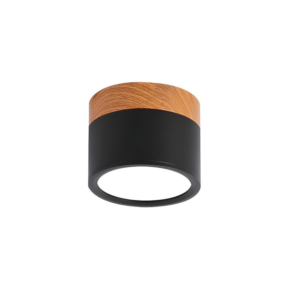 Wood Grain Cylinder Ceiling Light With Flush Mount
