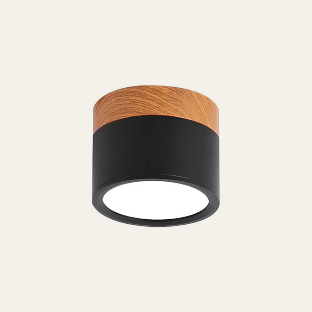 Wood Grain Cylinder Ceiling Light With Flush Mount