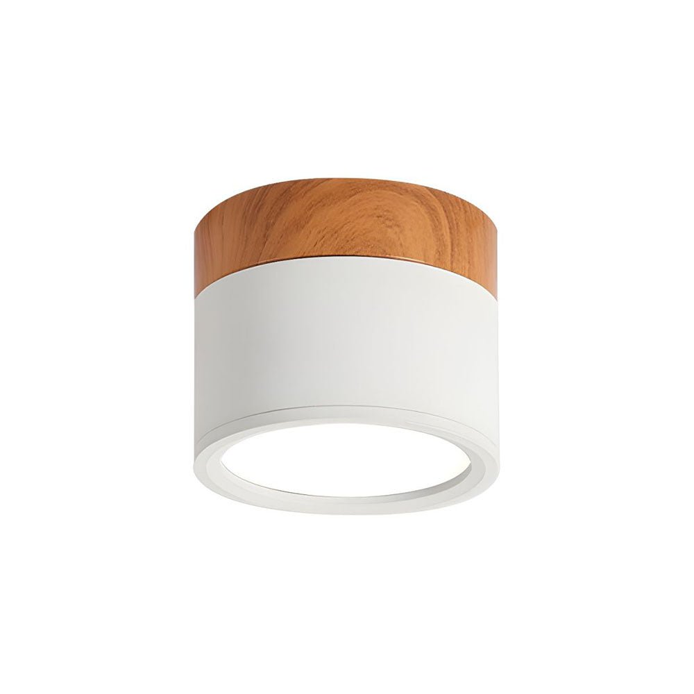 Plafonnier cylindrique effet bois avec montage affleurant