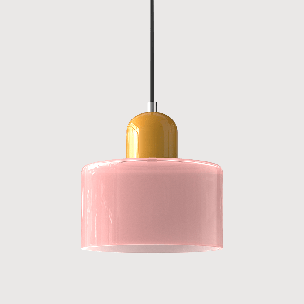 12-Inch Cylinder-Shaped Glass Shade With Pendant Lamp Fixture