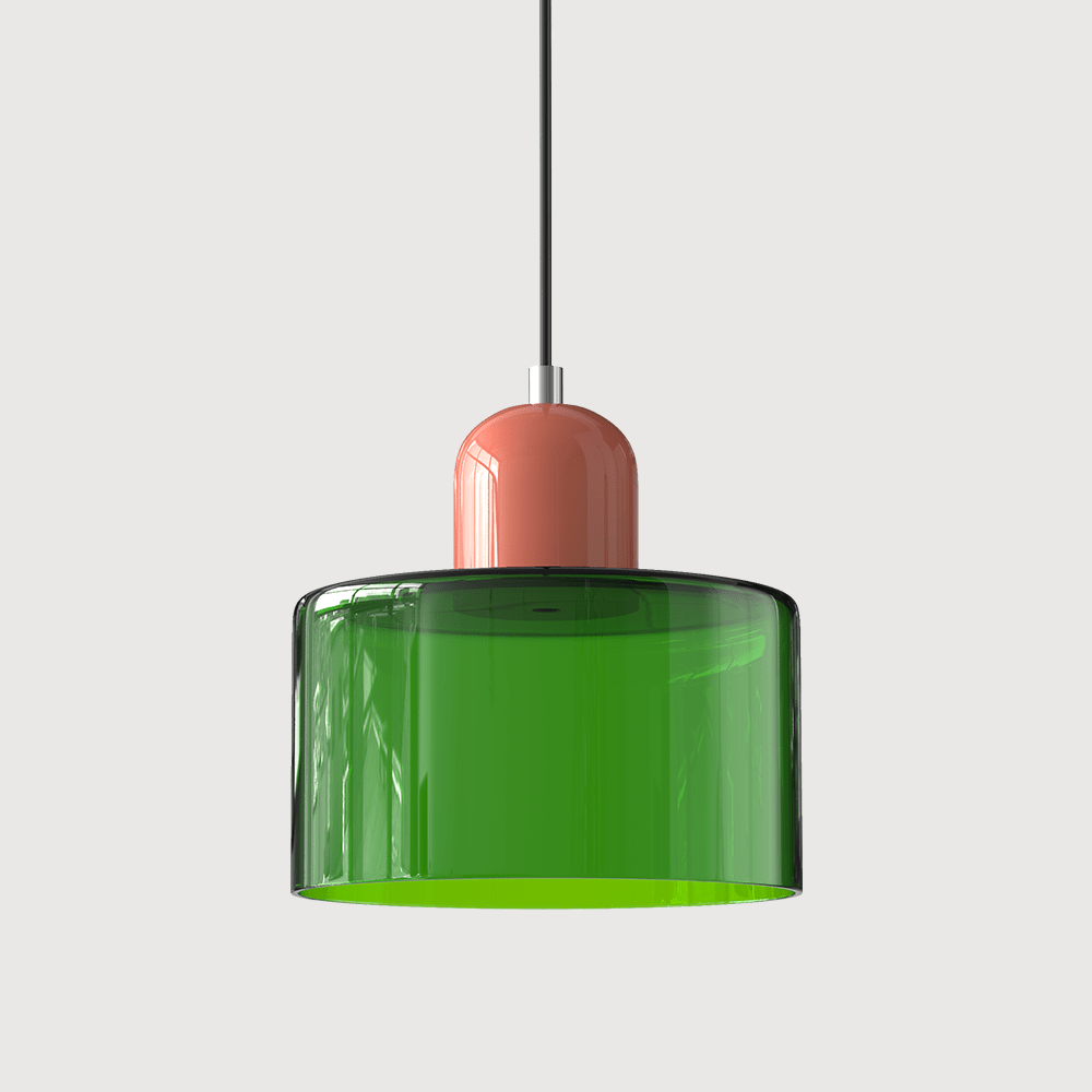 12-Inch Cylinder-Shaped Glass Shade With Pendant Lamp Fixture