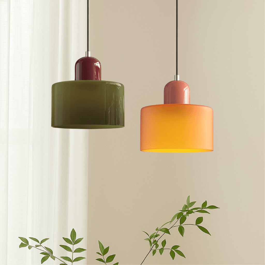 12-Inch Cylinder-Shaped Glass Shade With Pendant Lamp Fixture