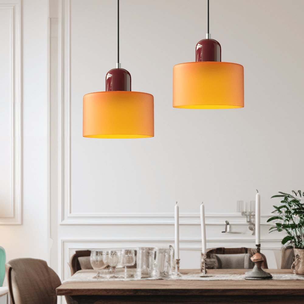 12-Inch Cylinder-Shaped Glass Shade With Pendant Lamp Fixture