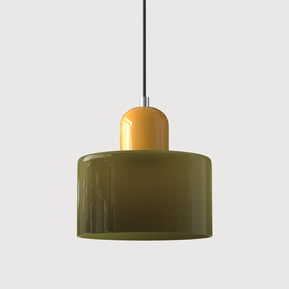 12-Inch Cylinder-Shaped Glass Shade With Pendant Lamp Fixture