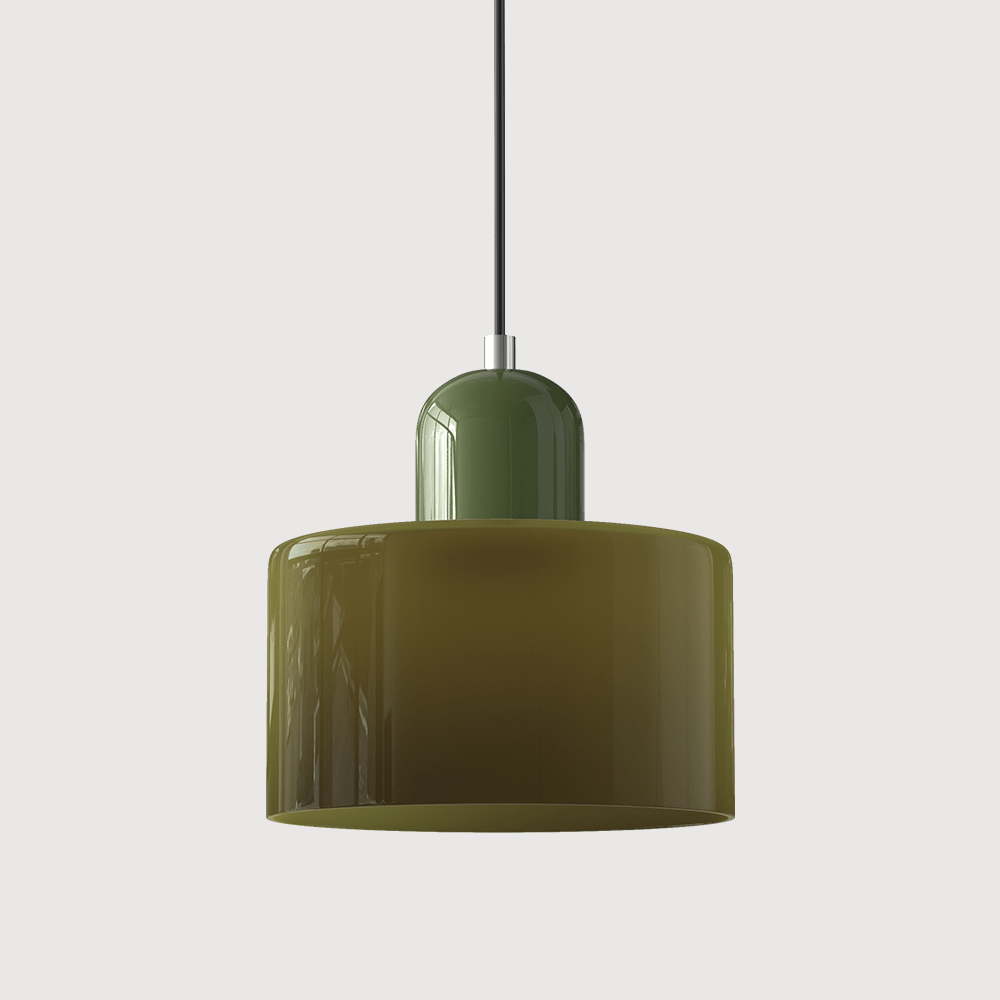 12-Inch Cylinder-Shaped Glass Shade With Pendant Lamp Fixture