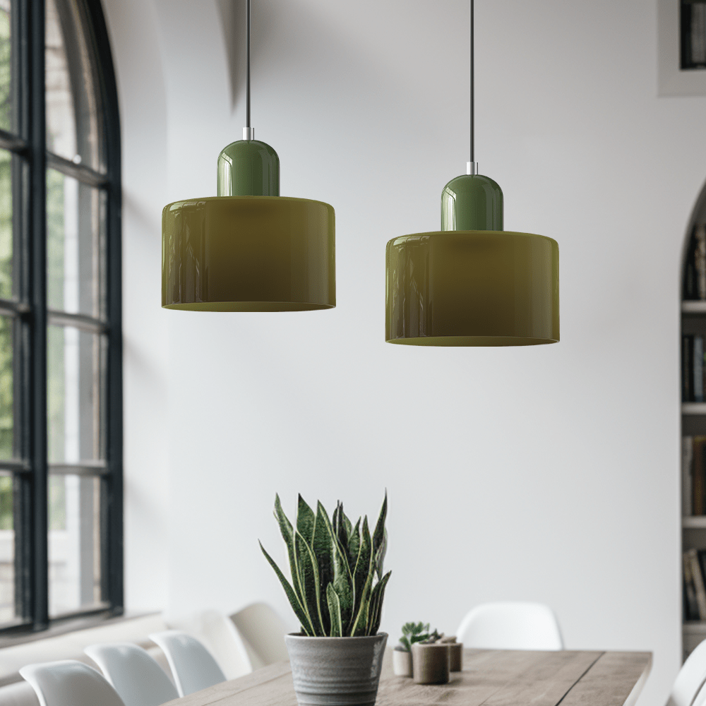 12-Inch Cylinder-Shaped Glass Shade With Pendant Lamp Fixture