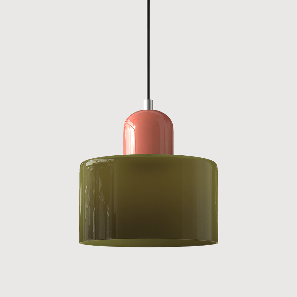 12-Inch Cylinder-Shaped Glass Shade With Pendant Lamp Fixture